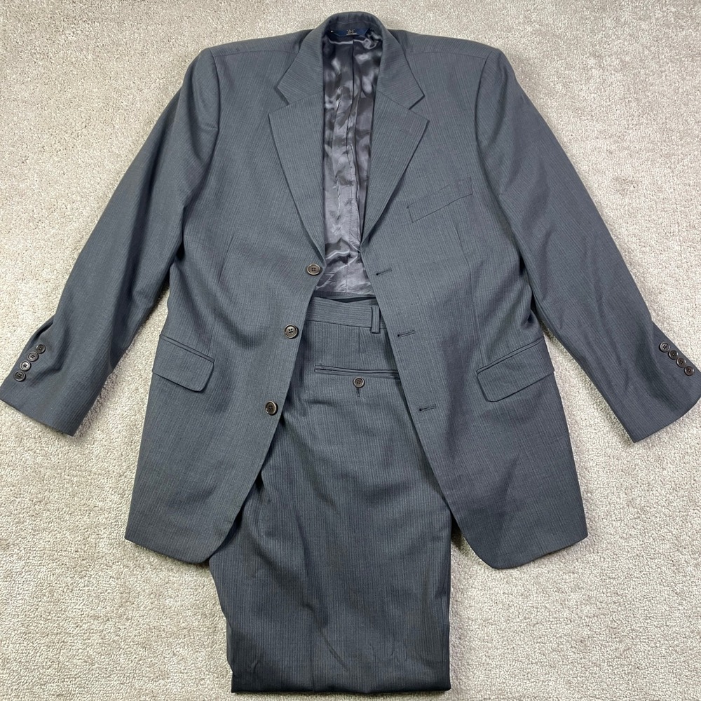 Brooks Brothers 346 Strech Wool Suit Men's 42L 38x30 Gray Pinstripe 3-Button